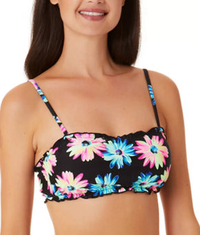 California Waves Junior Gerber Daisy Lettuce-Edge Bandeau Top Black Size M Black