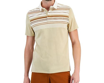 Alfani Mens Striped Collar Polo Shirt Tan Beige Size M
