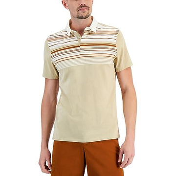 Alfani Mens Striped Collar Polo Tan Beige Size M
