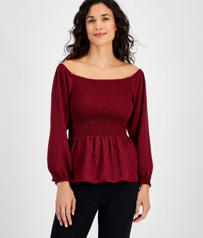 Michael Kors Women's Off-The-Shoulder Smocked Top Red Size XL MSRP $110
