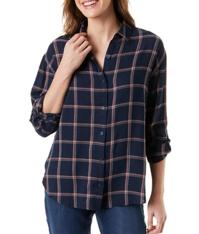 Gloria Vanderbilt Shirt Womens Size XS Blue Plaid Amanda Button-Up Windowpane