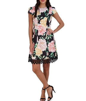 Donna Ricco Women's Lace-Hem Floral-Print Sheath Dress Black Size 6 MSRP $119