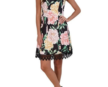 Donna Ricco Women's Lace-Hem Floral-Print Sheath Dress Black Size 6 MSRP $119