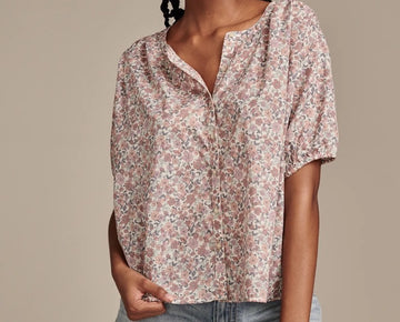 Lucky Brand Womens Printed Cotton Top Smocked blouse Pink Size XXL MSRP $80