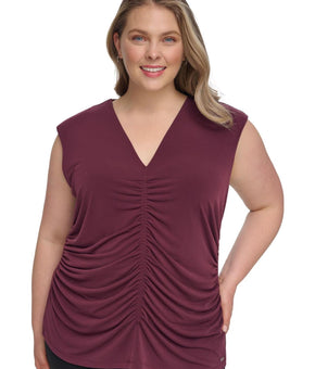 Calvin Klein Womens Shirred Front Sleeveless Blouse Top Purple Plus Size 3X