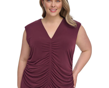 Calvin Klein Womens Shirred Front Sleeveless Blouse Top Purple Plus Size 3X