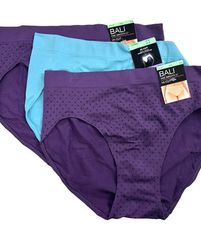 Bali Womens 3-Pack U Hi-Cut Brief Size XL/8 Purple Blue No Panty Lines