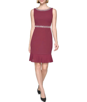 KARL LAGERFELD PARIS Women Pleated-Ruffle Sheath Dress Red Burgundy Size 6 $198