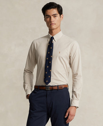 Polo Ralph Lauren Mens Slim-Fit Gingham Stretch Brown Size XS MSRP $125