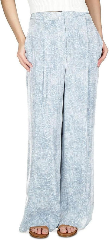 Michael Kors Womens Petites Satin Pleated Wide Leg Pants Chambray Blue Size PXS