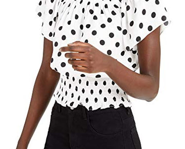 INC Womens Puff Sleeve Smocked Top White XS