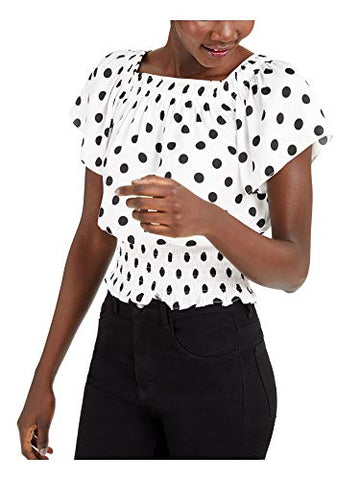 INC Womens Men's Knit Top Black Small Smocked Polka Dot White S