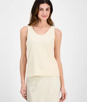 Anne Klein Women shimmering Sequin Double-Scoop Sleeveless Tank Ivory Size L $69