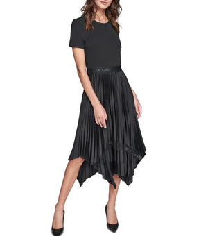 Karl Lagerfeld Paris Dress Womens Size M Black Pleated T-Shirt Fit & Flare $159