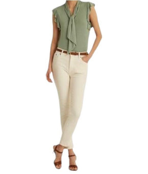 Ralph Lauren Ruffle-Sleeve Tie Neck Top Olive Green Size M MSRP $70