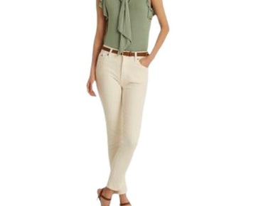 Ralph Lauren Ruffle-Sleeve Tie Neck Top Olive Green Size M MSRP $70