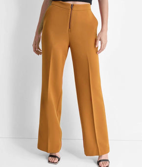DKNY Women's Front-Zip Wide-Leg Trousers Light Brown Size 2 MSRP $99
