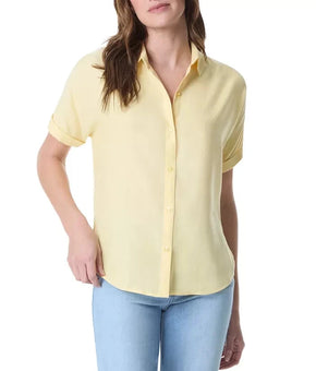 Gloria Vanderbilt Womens Daisy Drop-Hem Button Sunkiss Yellow Button Top Size XL