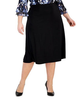 Kasper Plus Size Pull-On Knit Midi Skirt BLACK Size 1X MSRP $79