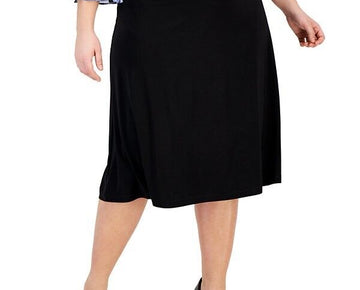 Kasper Plus Size Pull-On Knit Midi Skirt BLACK Size 1X MSRP $79