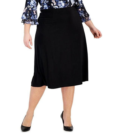 Kasper Plus Size Pull-On Knit Midi Skirt BLACK Size 1X MSRP $79