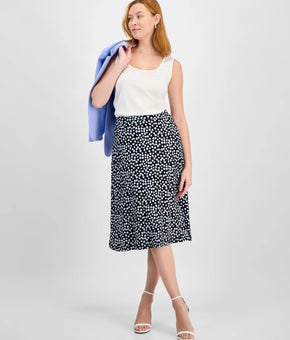Kasper Women's Pull-On Polka-Dot Midi Skirt, Petite Size PL Black MSRP $69