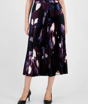 Anne Klein Women's Pleated Pull-On Skirt Purple Black Size XL MSRP $119