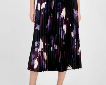 Anne Klein Women's Pleated Pull-On Skirt Purple Black Size XL MSRP $119