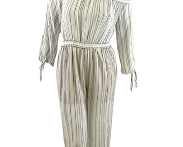 Michael Michael Kors Striped One-Shoulder Jumpsuit (Size L, Ivory Chambrey)