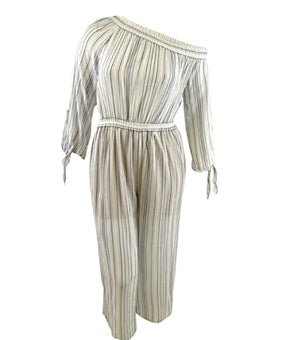 Michael Kors Women Striped One-Shoulder Jumpsuit (Size L, Chambrey Ivory)