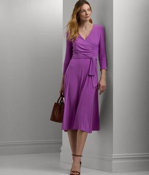 Lauren Ralph Lauren Womens Surplice Jersey Dress Purple Violet Size 16 MSRP $145