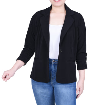 NY Collection Petite 3/4 Sleeve Knit Ottoman Jacket Black Size PL