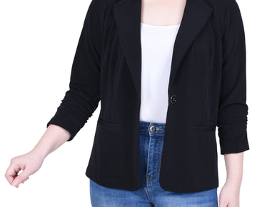 NY Collection Petite 3/4 Sleeve Knit Ottoman Jacket Black Size PL