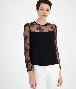 Hugo Boss Blouse Womens Size M Black Floral Lace Long Sleeve Top C Bettina $138
