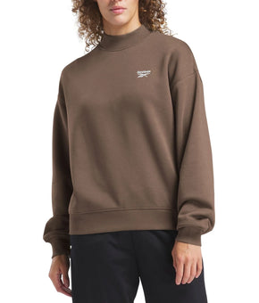 Reebok Women's Identity Cotton Fleece Mock Neck Sweatshirt Brown Size L MSRP $60