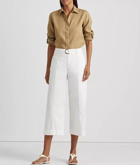 LAUREN RALPH LAUREN Micro-Sanded Twill Belted Wide-Leg Pants White Size 12 $145
