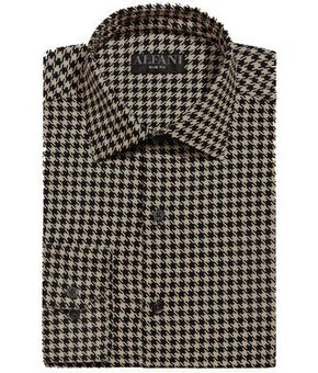 Alfani Slim Fit Stretch Houndstooth Dress Shirt Brown Size 14/14.5x32/33 $60