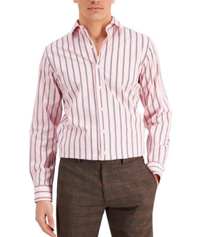 Bar III Shirt Mens Size XL 17/17.5 Pink Blue Stripe Slim Fit Stretch Cotton $65