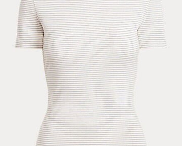 Lauren Ralph Lauren Short Sleeve Striped T-Shirt Cream Blue Petite Size PS $45