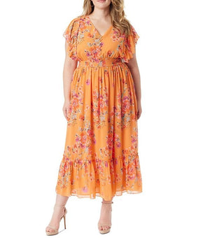 Jessica Simpson Trendy Plus Size Althea Angel Maxi Dress Size 1X Orange $109