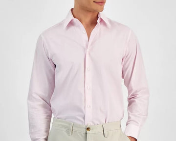 Club Room Mens Regular fit Dress Shirt XL Size 17-17.5 Long Sleeve pink Check