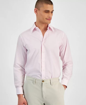 Club Room Mens Regular fit Dress Shirt XL Size 17-17.5 Long Sleeve pink Check
