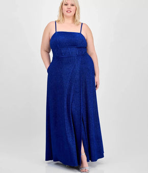 City Studios Trendy Plus Size 16W Glitter Sleeveless Gown Blue MSRP $149