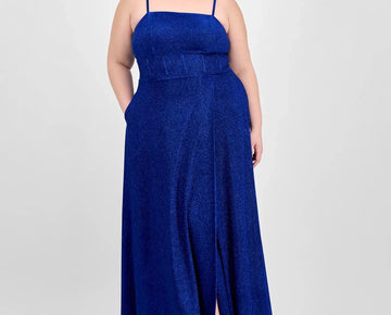 City Studios Trendy Plus Size 16W Glitter Sleeveless Gown Blue MSRP $149