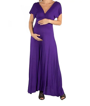 24seven Cap Sleeve V Neck Maternity Maxi Dress Purple Size L MSRP $80