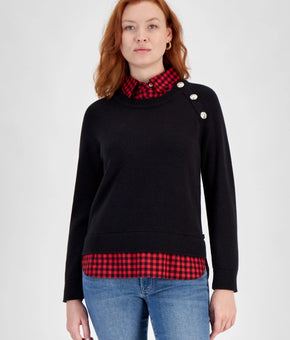 Nautica Jeans Women's Raglan-Long-Sleeve Two-Piece Sweater Black Size S MSRP $90