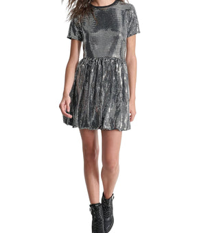 DKNY Womens Sequined Metallic Cocktail And Party Dress Silver Size XL MSRP $179