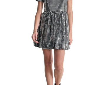 DKNY Womens Sequined Metallic Cocktail And Party Dress Silver Size XL MSRP $179