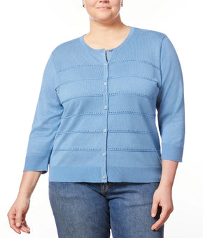 Melissa Paige Plus Size 2X Knit 3/4-Sleeve Button Front Cardigan Blue $55
