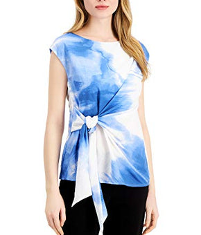 Alfani Petites Printed Side-Tie Top, Navy, Size S